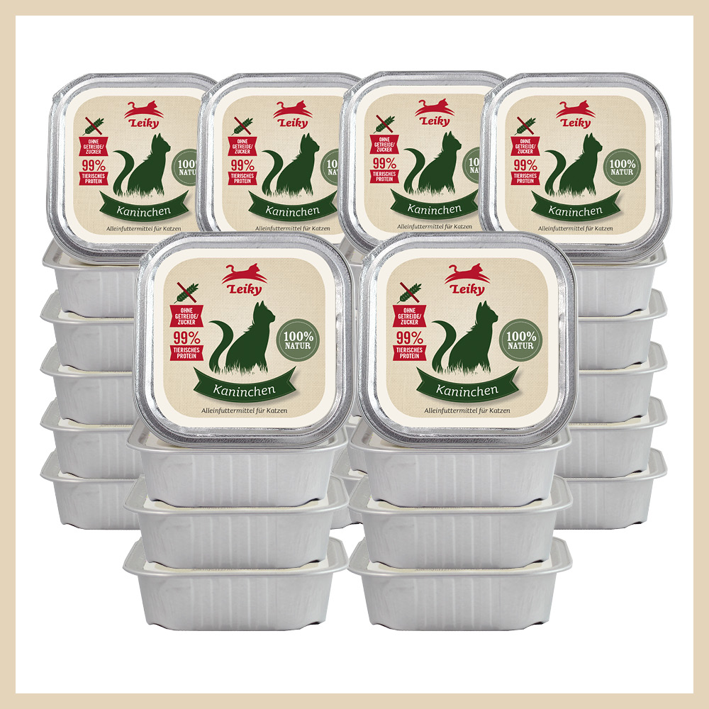 Leiky_Nassfutter_Katze_Schale_Reinfleisch_Kaninchen-3 Katzen-Nassfutter Big Pack 64 x Kaninchen