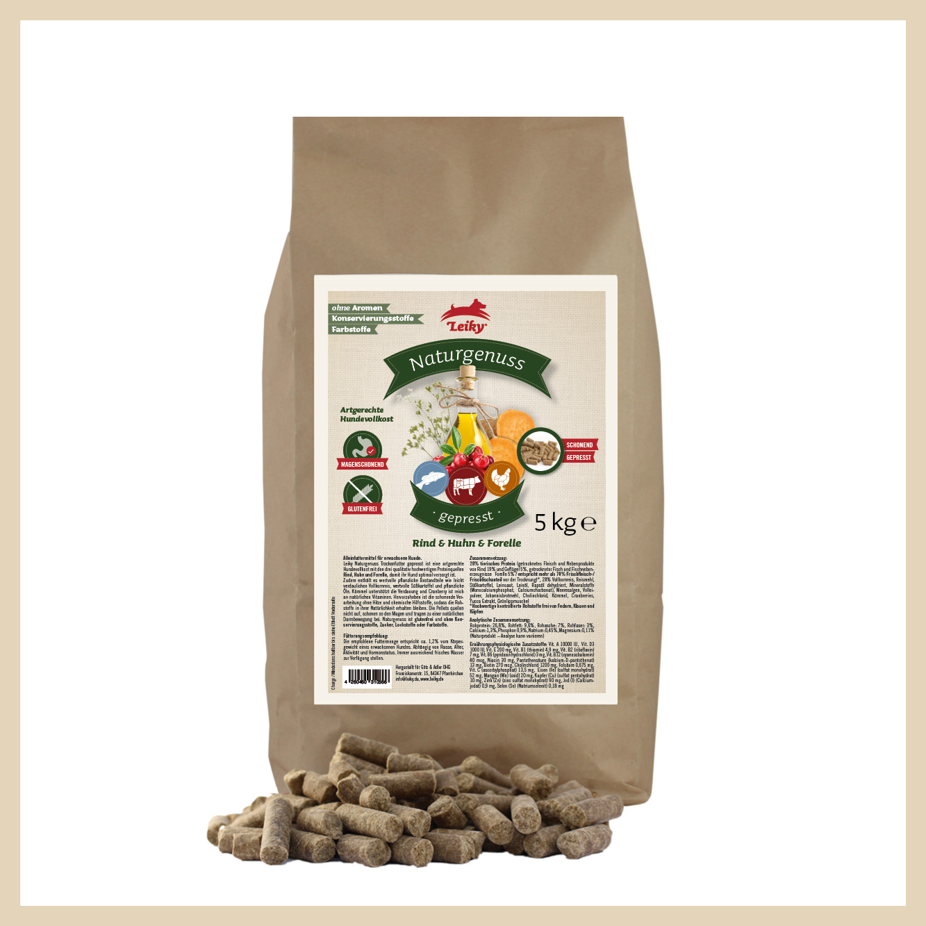Naturgenuss gepresst Rind-Huhn-Forelle, 5kg