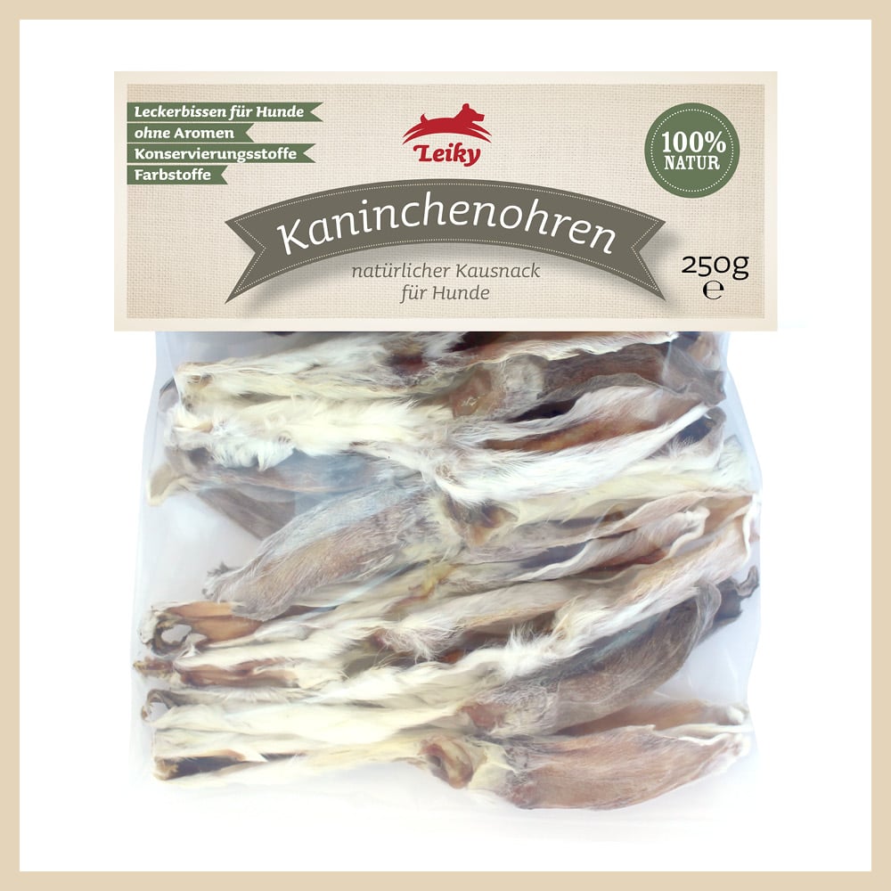 Leiky_Kaninchenohren_Fell_Kauartikel_250g Kaninchenohren mit Fell