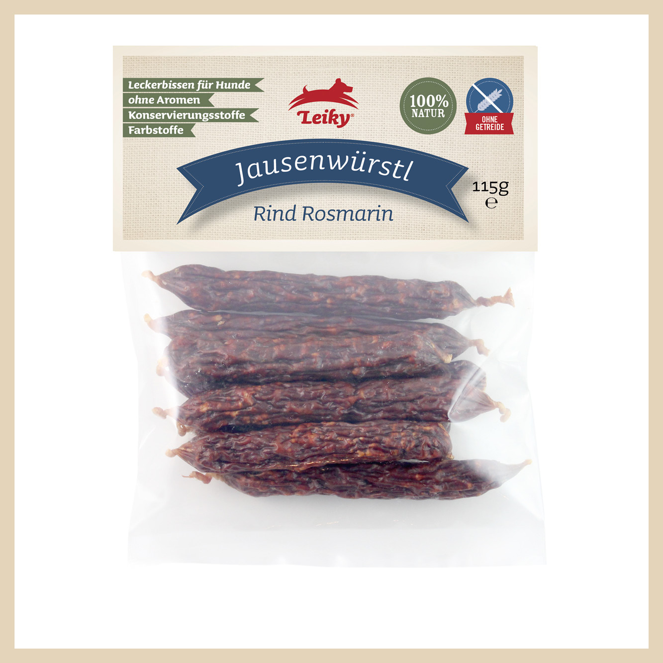 Leiky_Jausenwurst_klein_Rind_Gramm Jausenwürstl Rind Rosmarin, 115 g