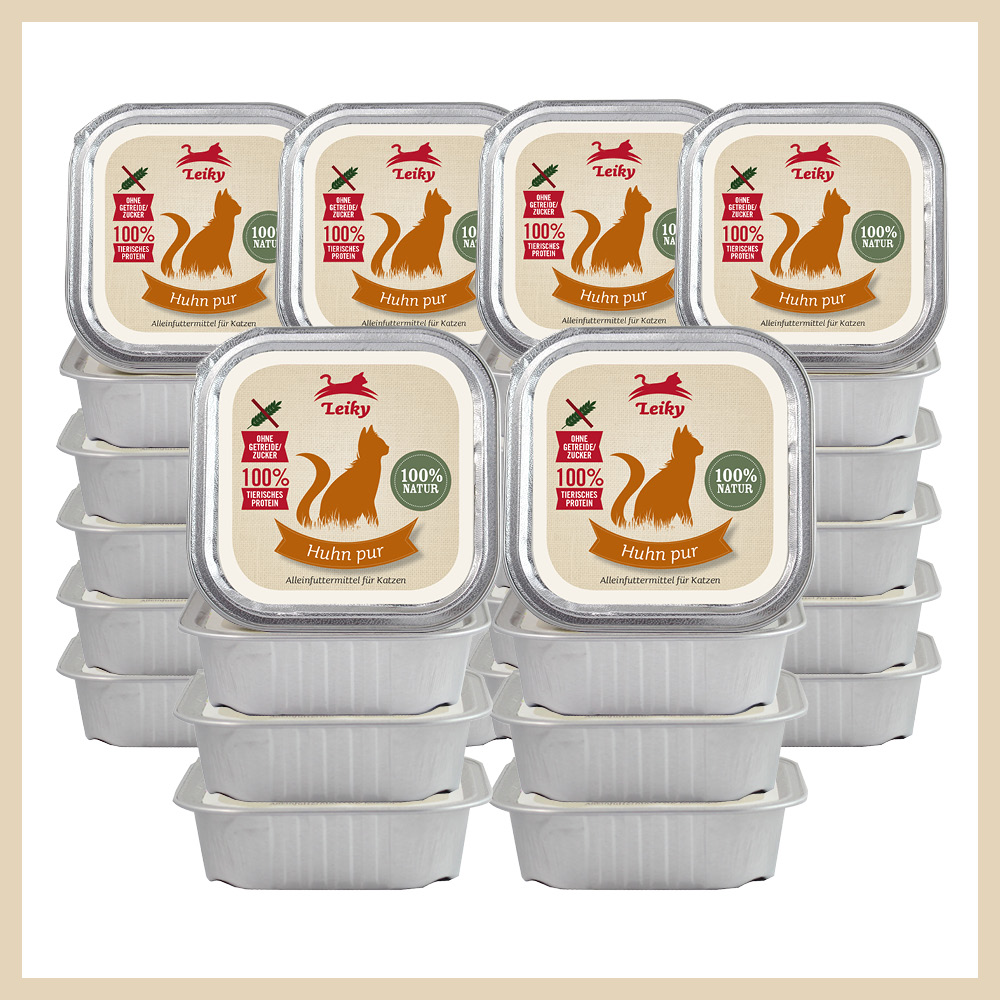 Leiky_Nassfutter_Katze_Schale_Reinfleisch_Huhn-3 Katzen-Nassfutter Big Pack 64 x Huhn