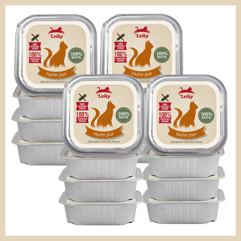 Leiky_Nassfutter_Katze_Schale_Reinfleisch_Huhn-2 Katzen-Nassfutter 16 x Huhn