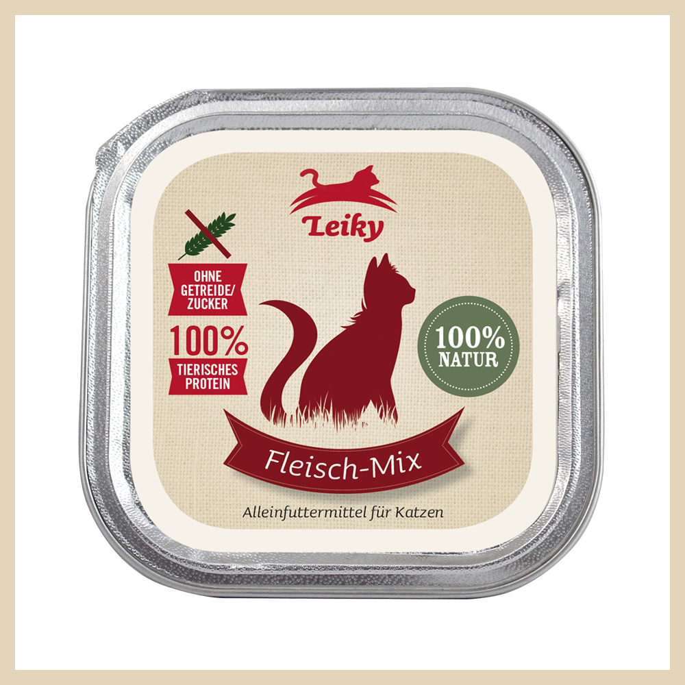 Leiky_Nassfutter_Katze_Schale_Reinfleisch_Fleisch-Mix Katzen-Nassfutter Fleisch-Mix