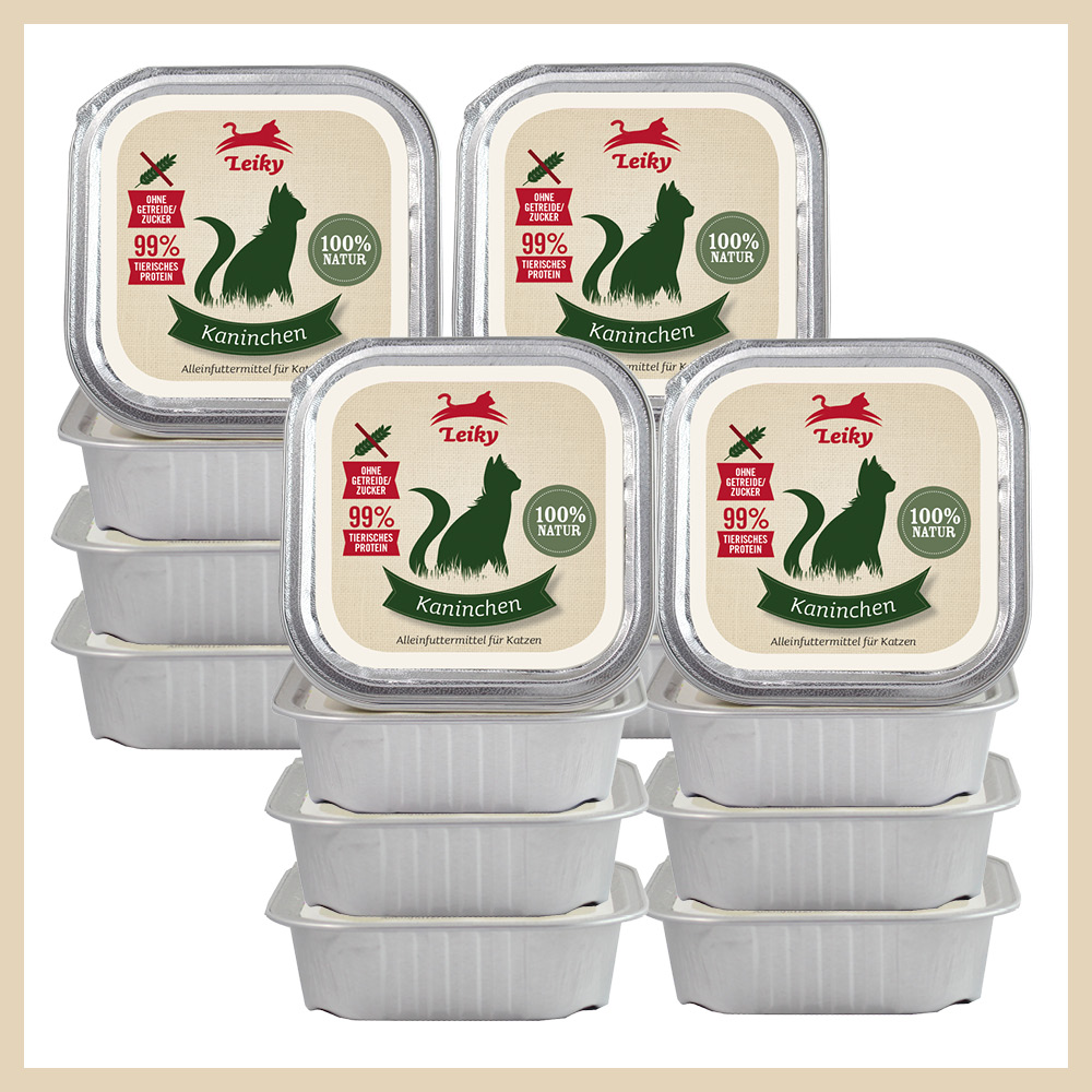 Leiky_Nassfutter_Katze_Schale_Reinfleisch_Kaninchen-2 Katzen-Nassfutter 16 x Kaninchen