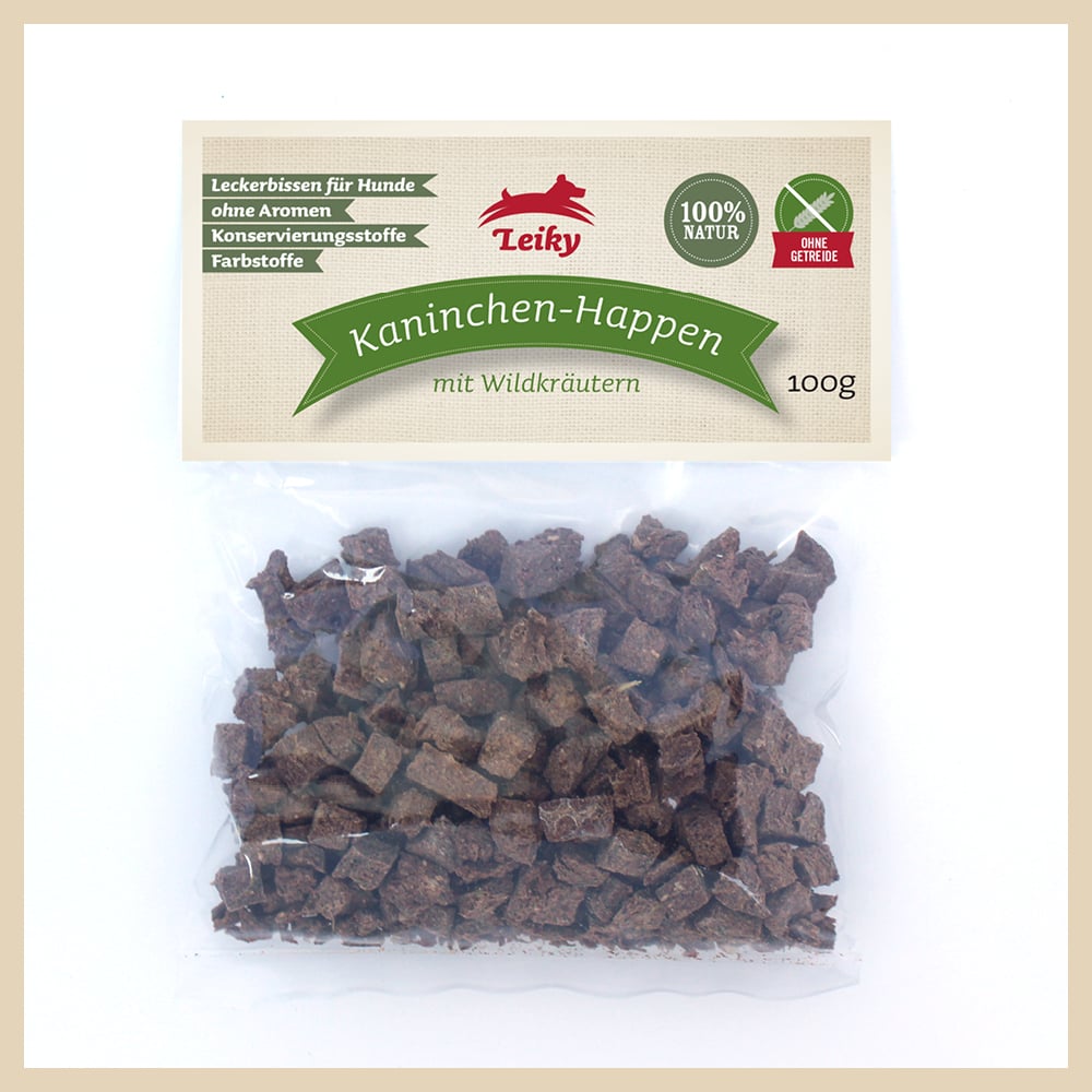 Leiky_Kaninchenhappen_100g_Kauartikel Kaninchen-Happen 100g