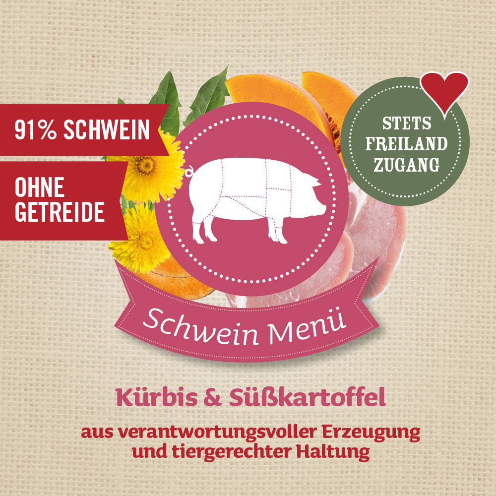 Leiky Nassfutter-Menü Probierpaket je 2 x Schwein, Freiland-Huhn, Wild, Freiland-Lamm