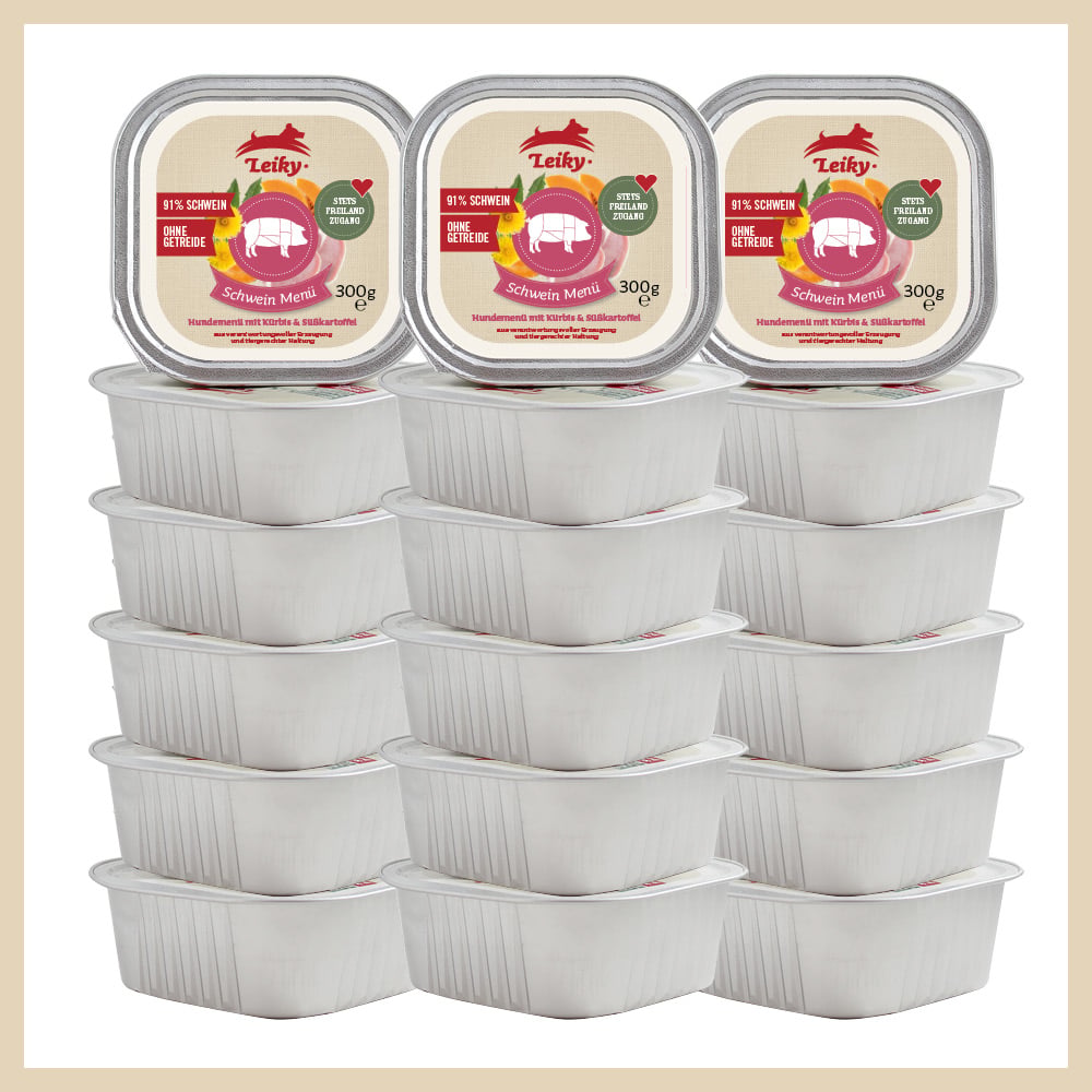 Leiky Nassfutter-Menü  Big Pack 18 x Schwein (artgerechte Haltung), 300g