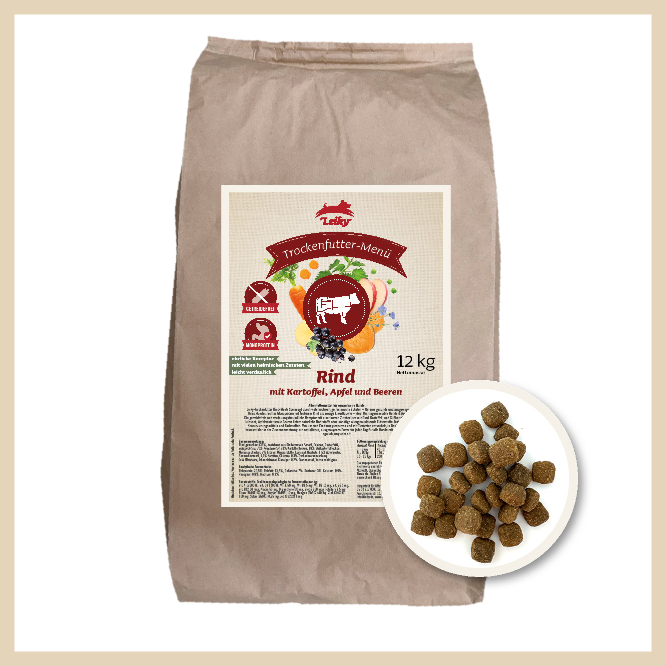 Trockenfutter-Menü Rind 12 kg