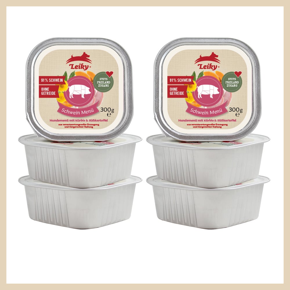Leiky Nassfutter-Menü  Lieblingspaket 6 x Schwein (artgerechte Haltung), 300g