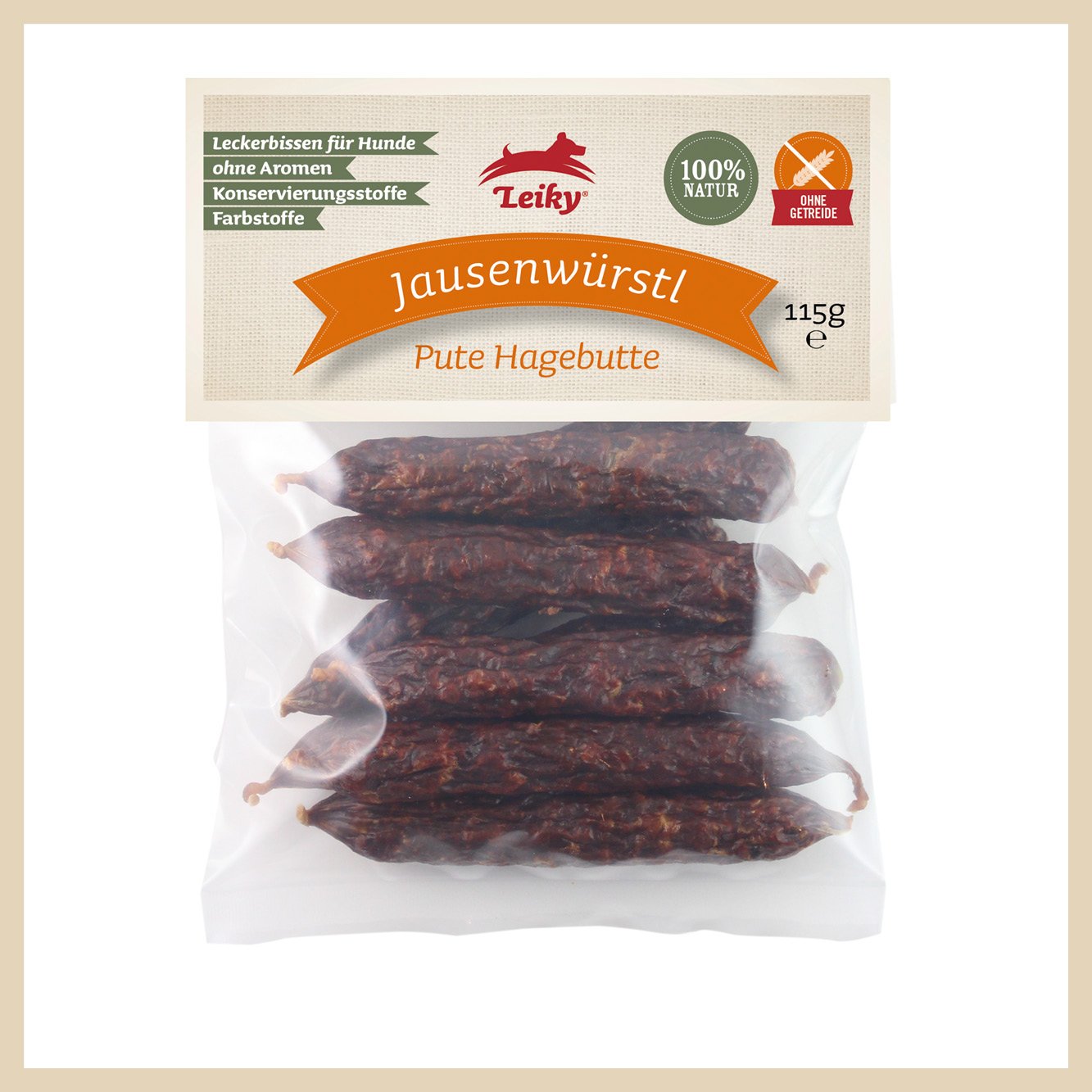 Leiky_Jausenwurst_klein_Pute_Gramm Jausenwürstl Pute Hagebutte, 115 g
